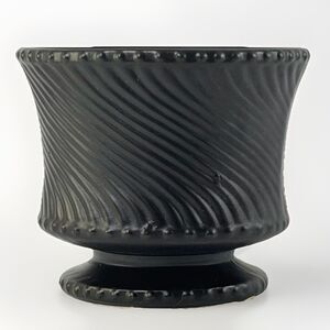 Vintage McCoy USA Matte Black Swirl Art Pottery Planter Hobnail Pedestal